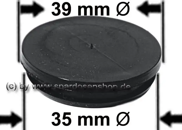 Spardosenstopfen 39 mm hard schwarz Oberseite